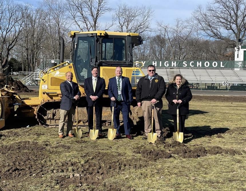 (From left to right) Mr. Benvenuti, Mr. Monahan, Mr. Healy, Mr. Gaita, and Ms. Voorhis