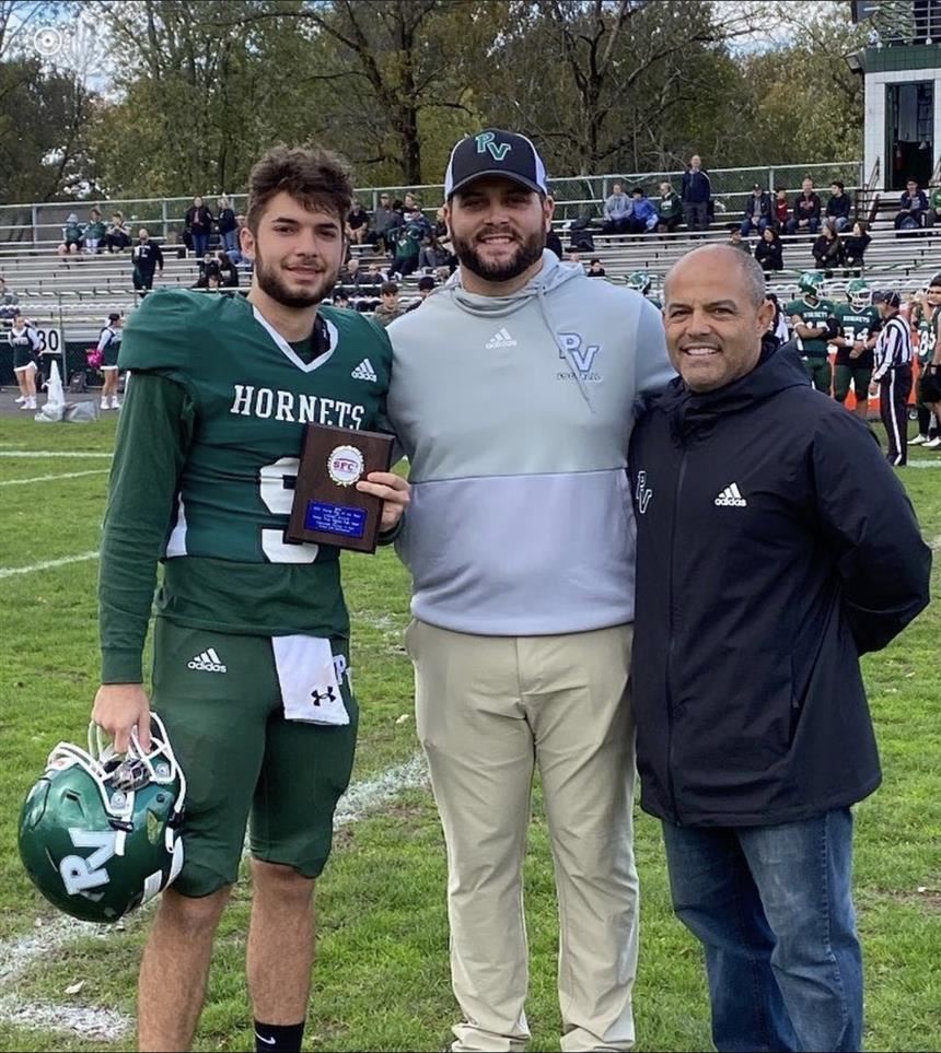 Andre Manzi (left) with Coach Wassel (middle) and Mr. Benvenuti (right)