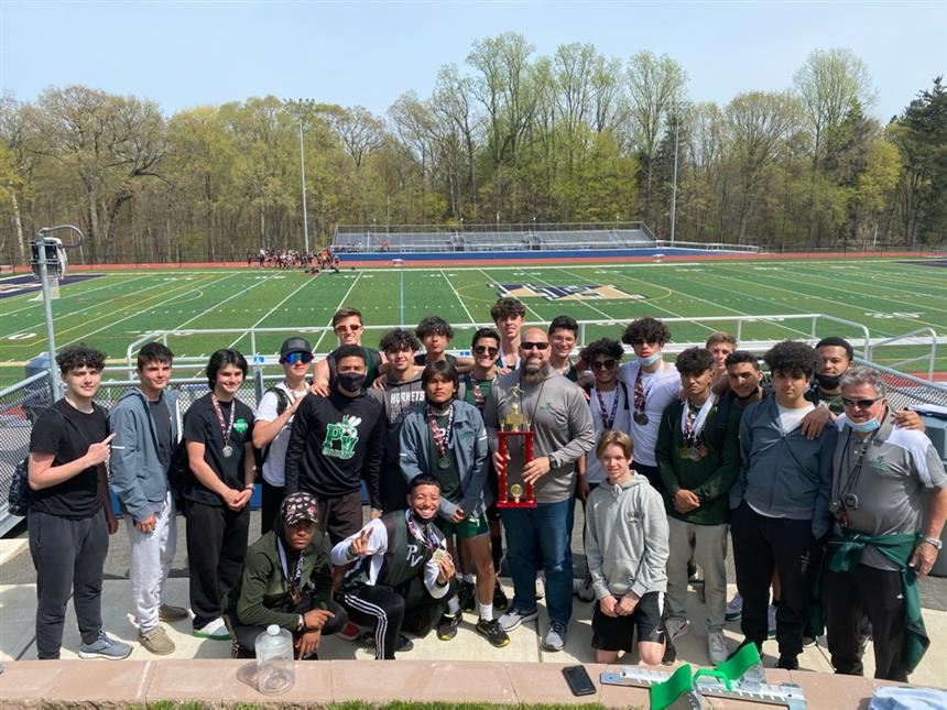 Boys Winter Track with their medals and trophy; property of Mr. Thornton