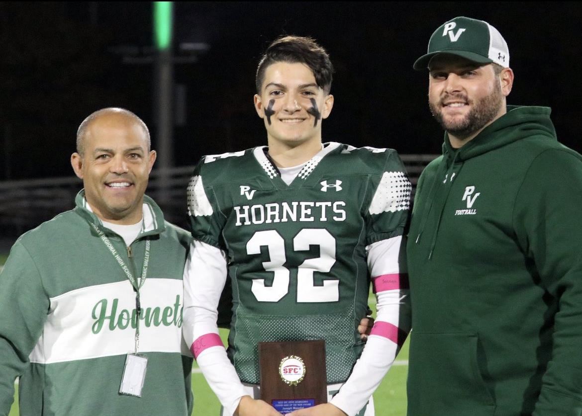 Mr. Benvenuti (left), Joseph Mancini (center), and Coach Wassel (right); photo credit: Rae Allex