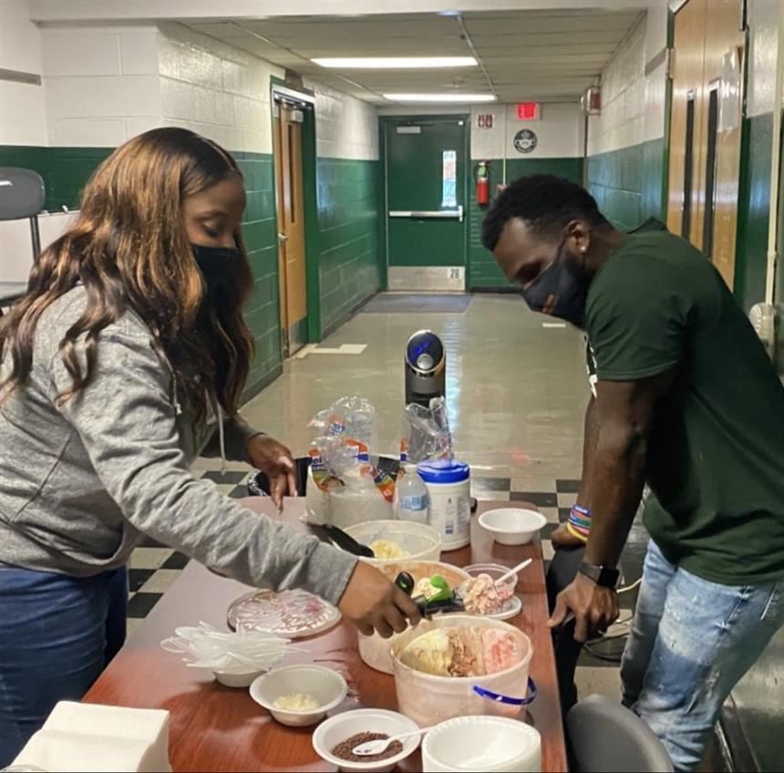 Ms. Carmichael (left) Mr. Borowic (right) at the ice cream social